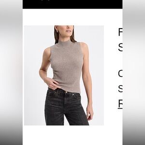 Express Sleeveless Ribbed Mock Neck Top in Taupe Brown